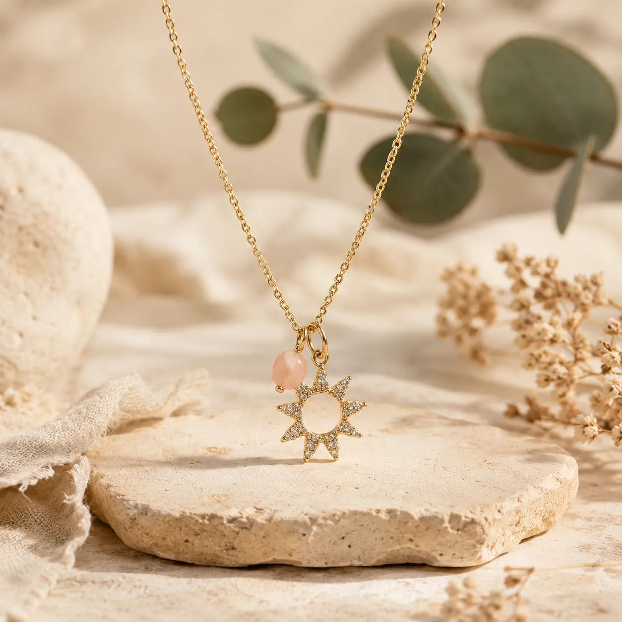 Collier Soleil — quartz rose