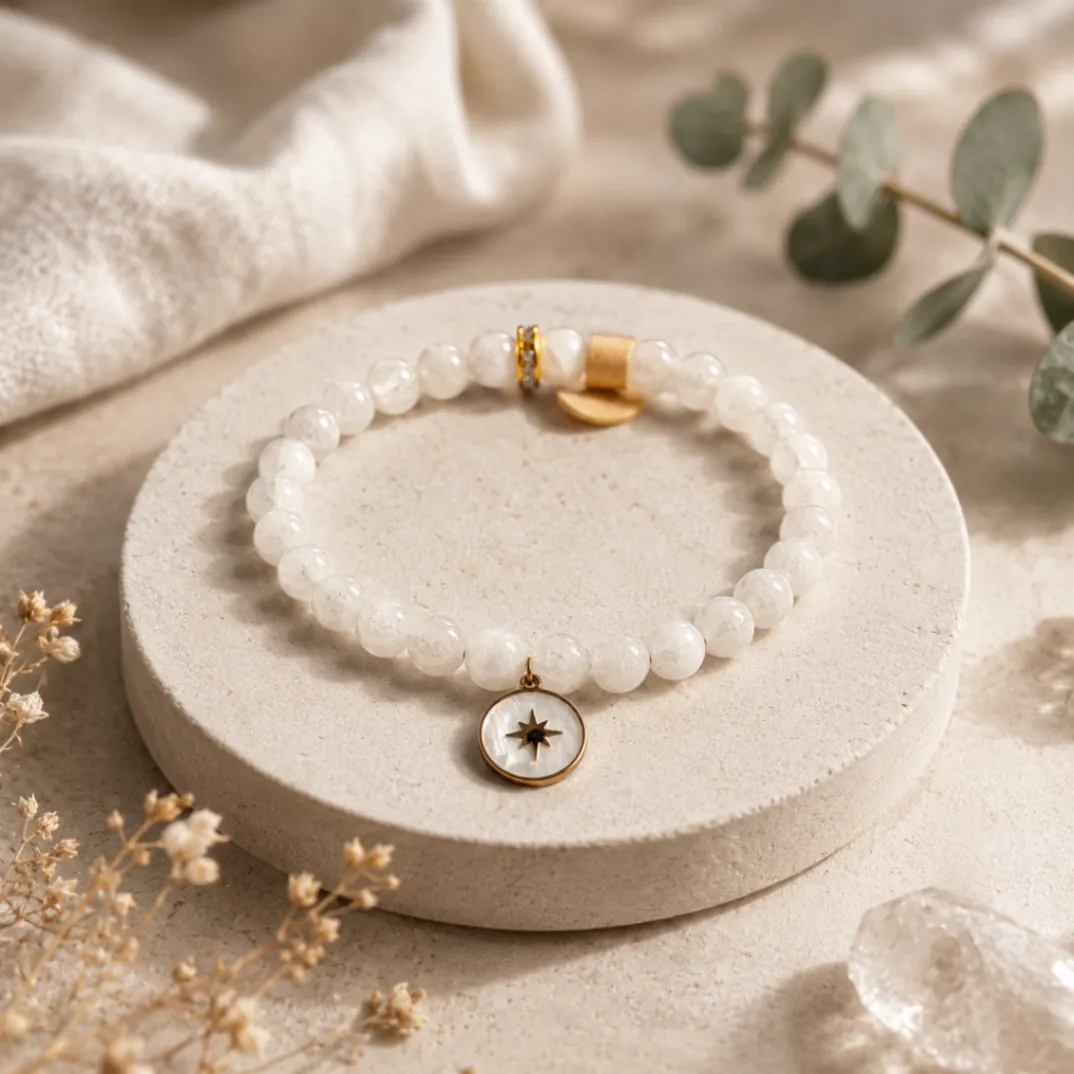 Bracelet Pierre de lune — pendentif nacré étoile